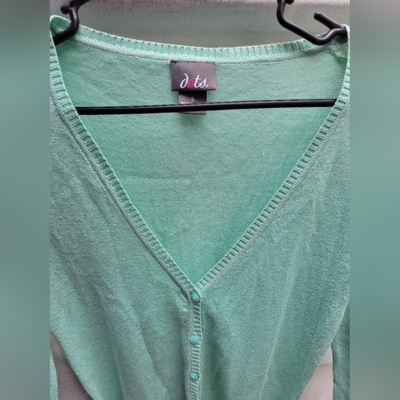 Teal sparkle metallic belted cardigan nwot small - Picture 2 of 7